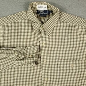 Ralph Lauren Shirt Mens Large Beige Plaid Pony Casual Button Up Long Sleeve